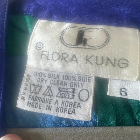 Flora Kung vibrant vivid 80’s/90’s vintage 100% silk dress with tie wrap size S - Picture 4 of 6
